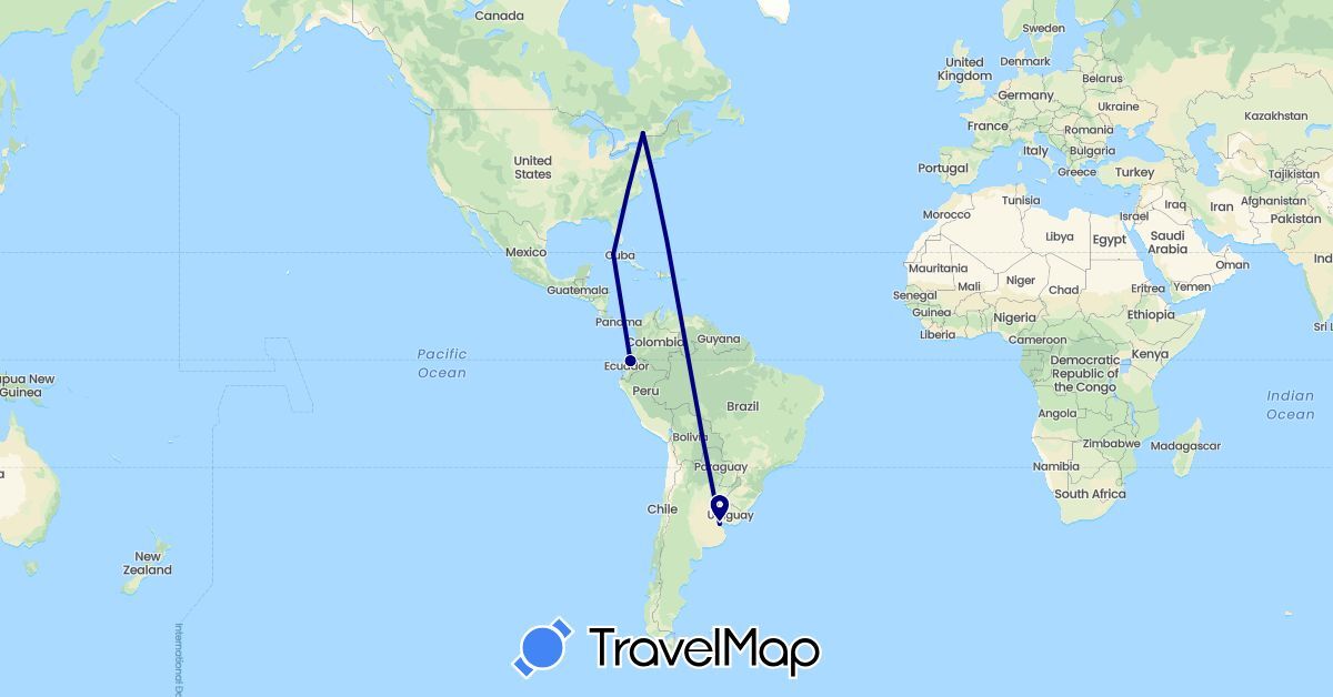 TravelMap itinerary: driving in Argentina, Canada, Cuba, Ecuador (North America, South America)